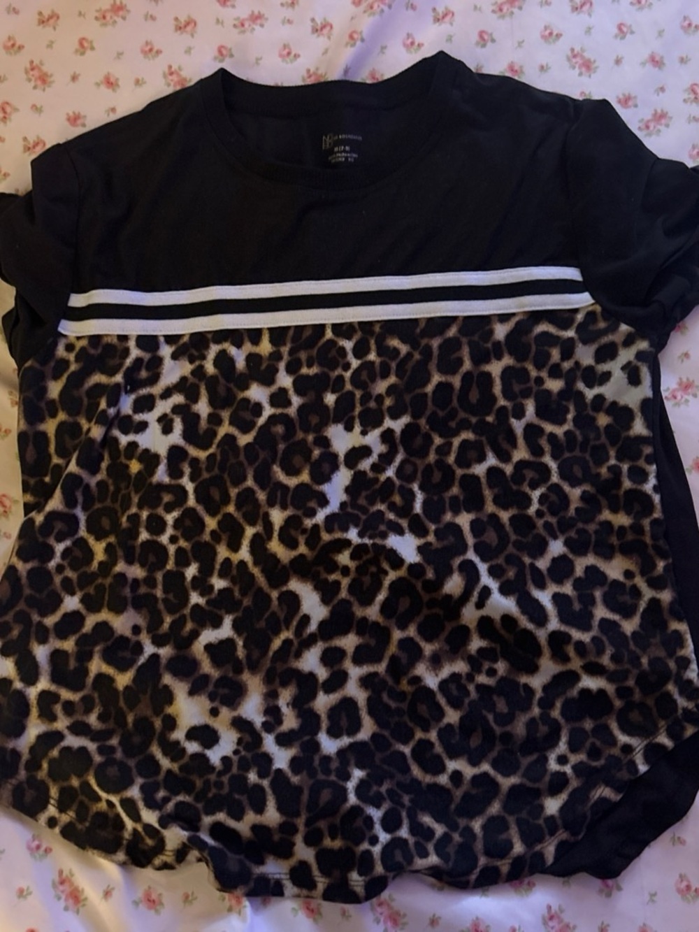 No Boundaries Black and Brown Leopard Short Sleeve Top
